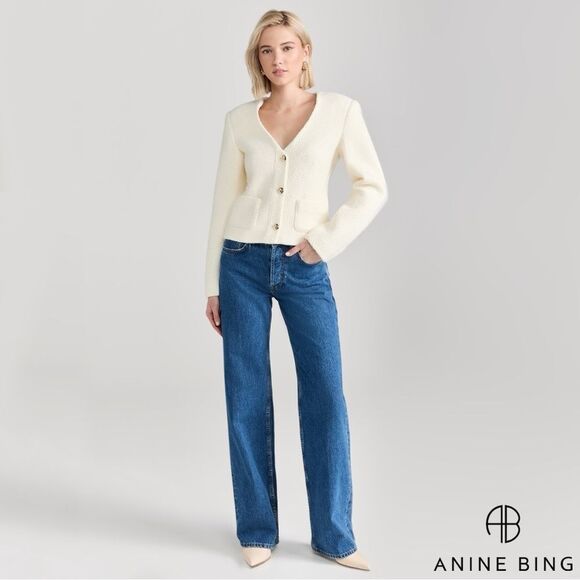 Anine Bing **NWT** Anitta V Neck Woven Jacket in Ivory / White / Cream - Picture 5 of 16